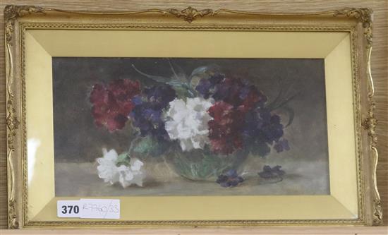 A. Van ..., oil on board, still life of flowers in a vase, indistinctly signed, 18 x 36cm